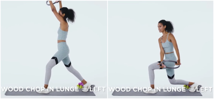 Cvičenie pilates s krúžkom - rúbanie dreva