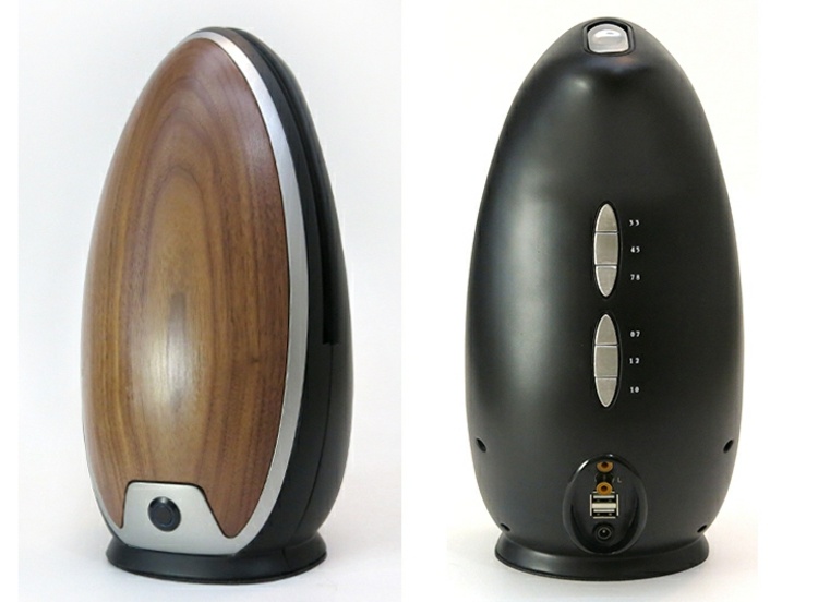 Dizajn gramofónu pripomína vajíčko dizajn gramofón tlačidlá zásuvky reproduktor tvar vajíčka