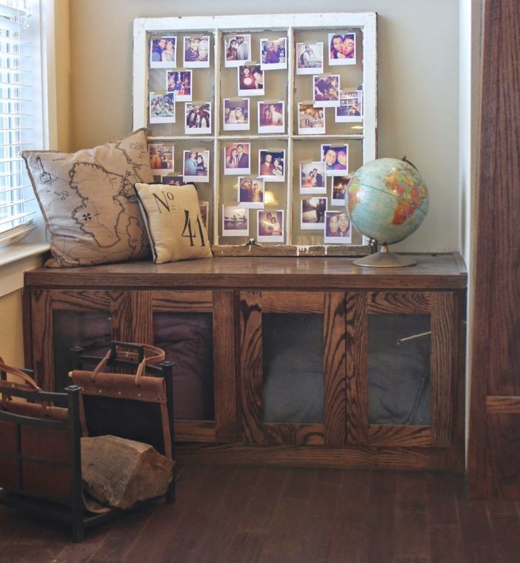 Pripojte fotografie Polaroid k oknu polaroid-fotky-dekorácia-rám okna-inšpirácia-darček-nápad-lavička-zemeguľa