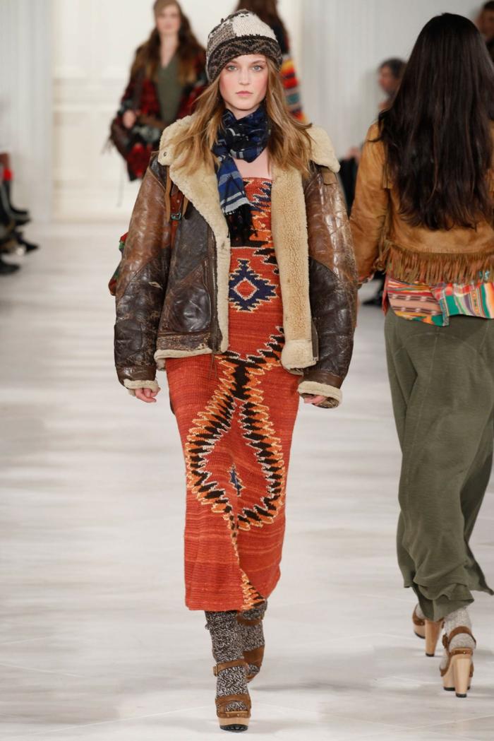 Mexická strihaná bunda so vzorom Zarape Ovčia bunda-etno-vzor-šaty