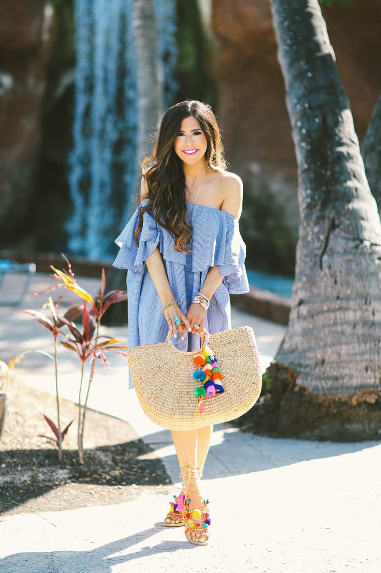 Pom pom topánky k letnému outfitu podľa najnovších trendov Topánky Pom pom-leto-trend-sandále-košík-taška-outfit