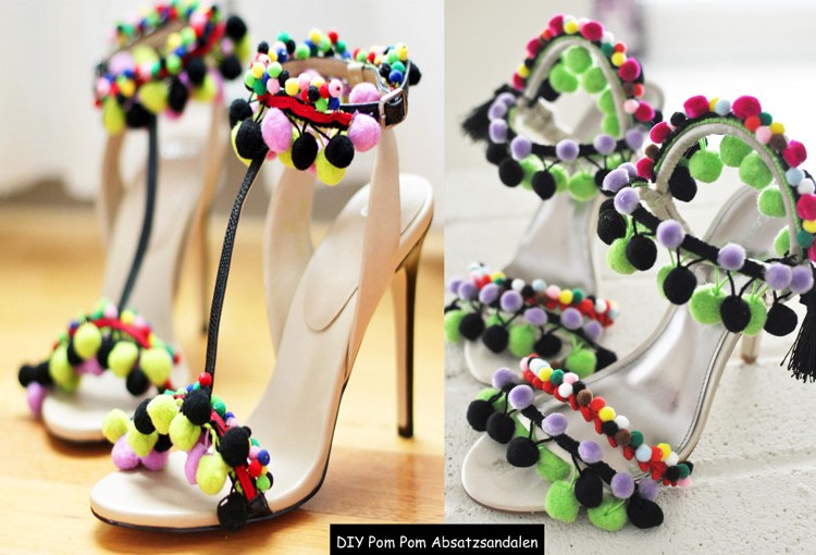 Zdobenie vysokých podpätkov pomponmi - návod pom-pom-shoes-leto-trend-diy-návod-urob si sám