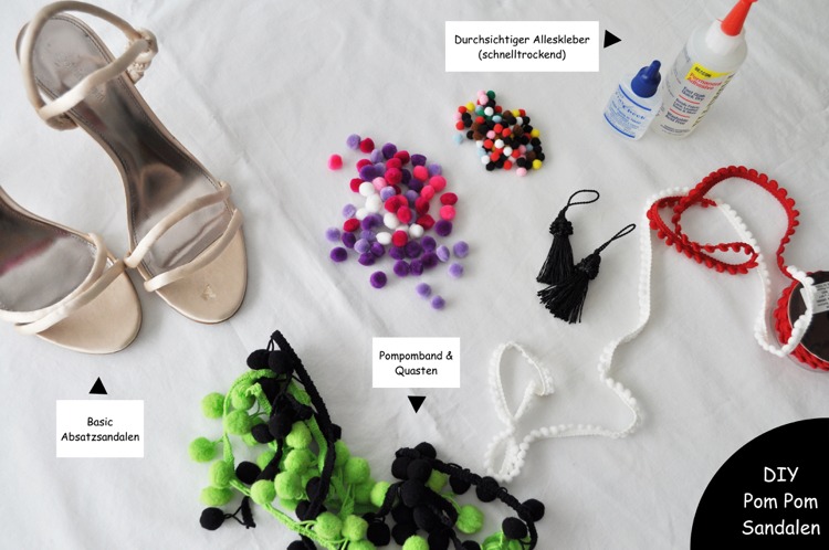 Použiteľné materiály - strapce, stuhy pomponov, bambulky a pod. pom-pom-shoes-leto-trend-návod-urob si sám-strapce