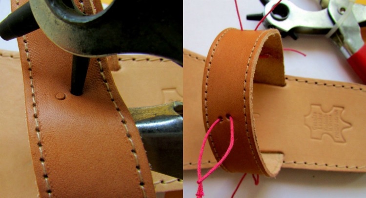 Dierovacími kliešťami vytvorte malé dierky a ozdobte strapcami pom-pom-shoes-leto-trend-diy-dierovanie-koža