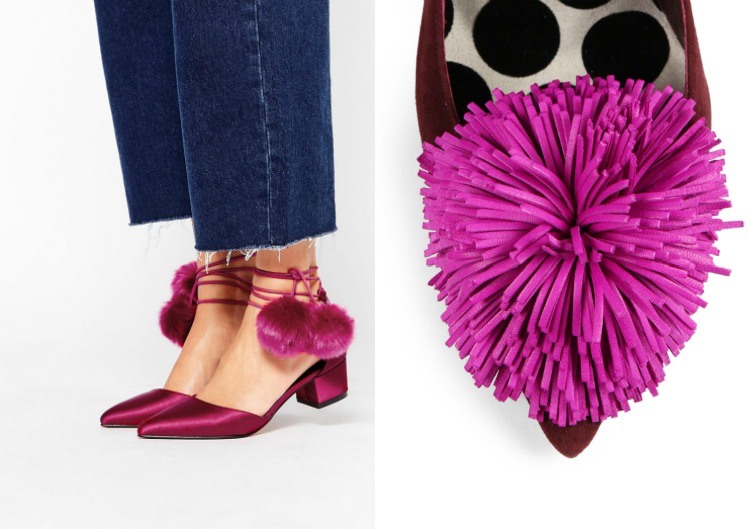 elegantné pom pom topánky vo fialovej farbe pom-pom-shoes-leto-trend-dizajnér-elegantný-fialový