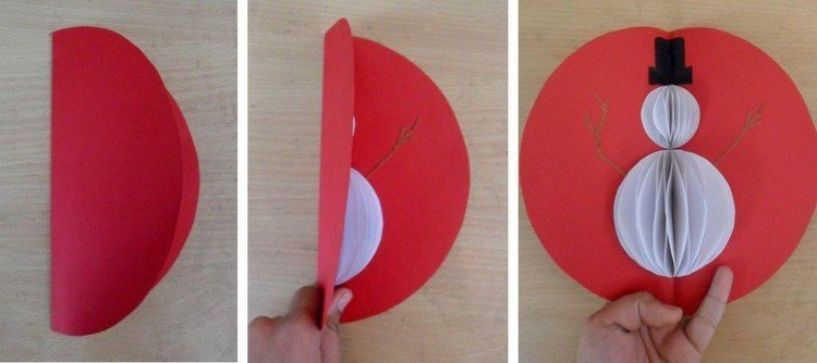 Papierový snehuliak s efektom harmoniky vianočné pohľadnice-urob si sám-pop-up-snehuliak-harmonika-efekt