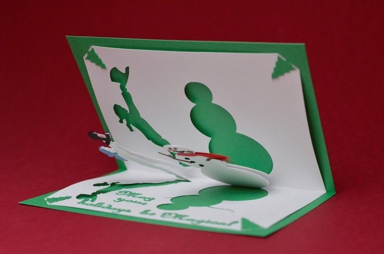 Vyskakujúca vianočná pohľadnica so snehuliakom a dieťaťom vianočné pohľadnice-vlastný dizajn-pop-up-snehuliak-dieťa