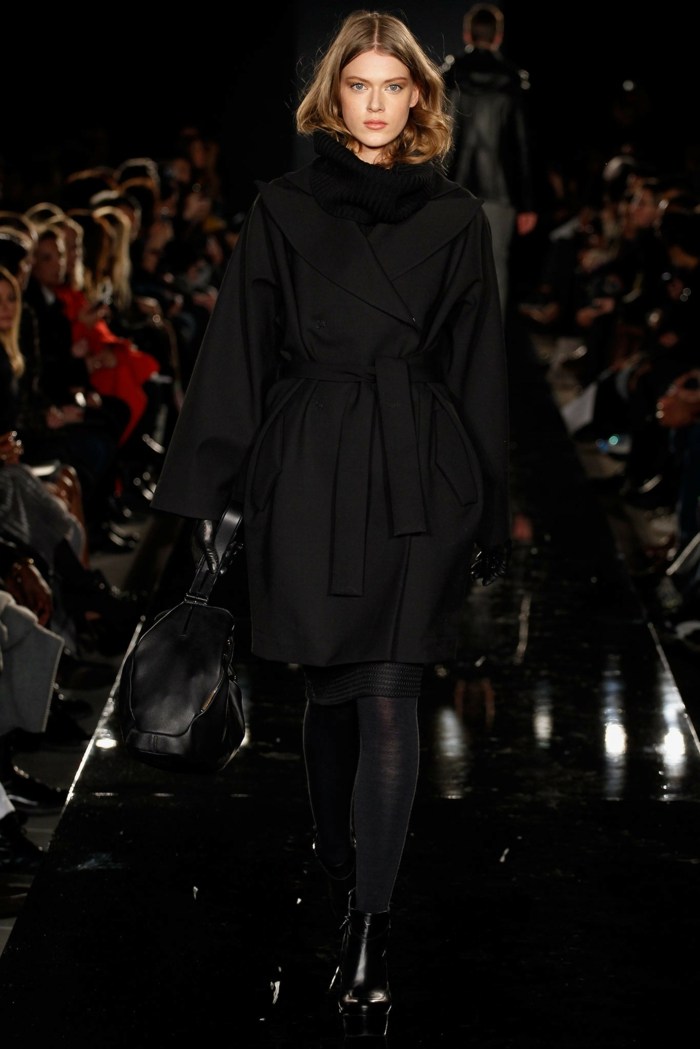 tmavšie tóny objemná línia rukávov čierny kabát s pásom-Porsche