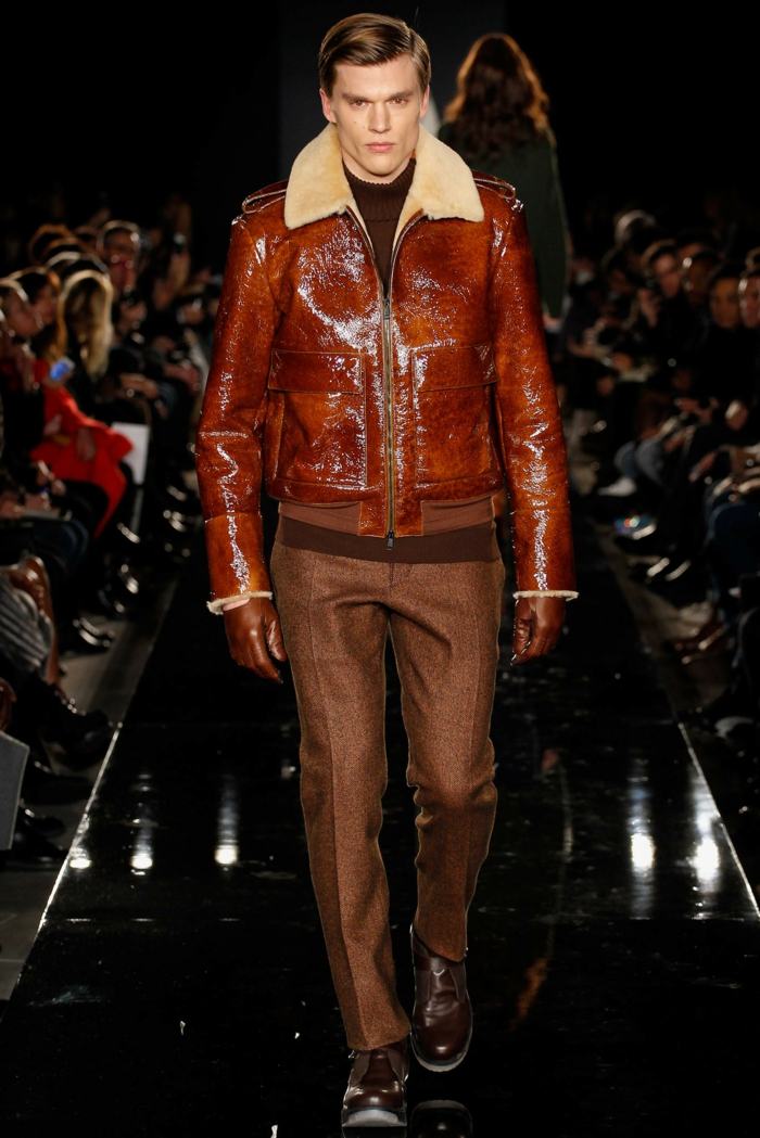 Pánska móda z jahňacej bundy Porsche s lesklým povrchom Jahňacia koža-bunda-nohavice-vyrobené z vlny-pánske