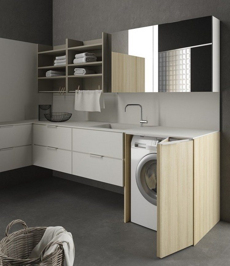Skrine a zásuvky Novello do technickej miestnosti Úžitkové miestnosti-skrine-práčka skrinka-drez-zrkadlová skrinka-šnúra na prádlo