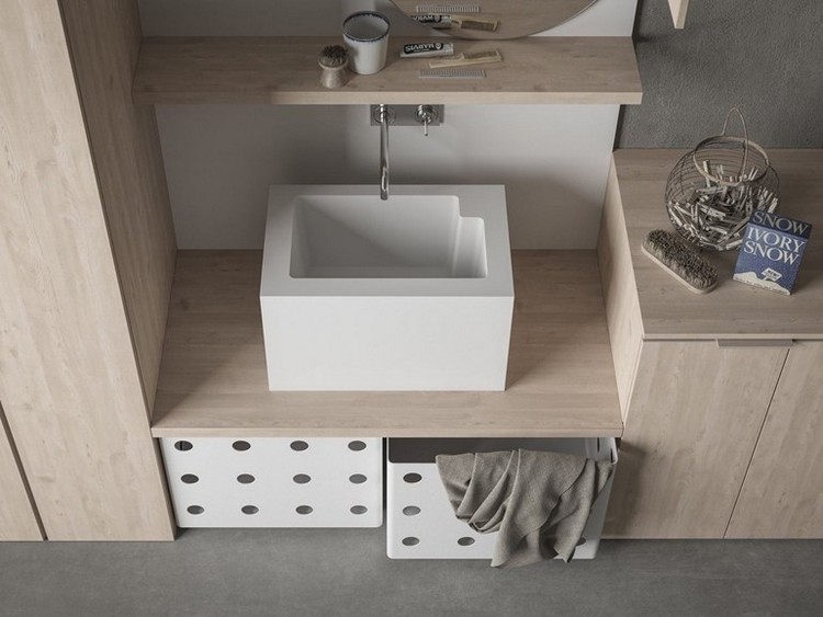 Moderné obdĺžnikové umývadlo na dosku do práčovne technická miestnosť-skrinky-umývadlo-doska-umývadlo-polička-novello