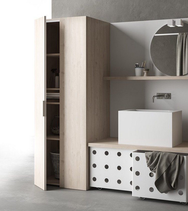 Viacúčelová skrinka s lakom na drevo a krídlovými dverami technická miestnosť-skrine-viacúčelová-skriňa-otočné-dvierka-kľučka-polička-novello