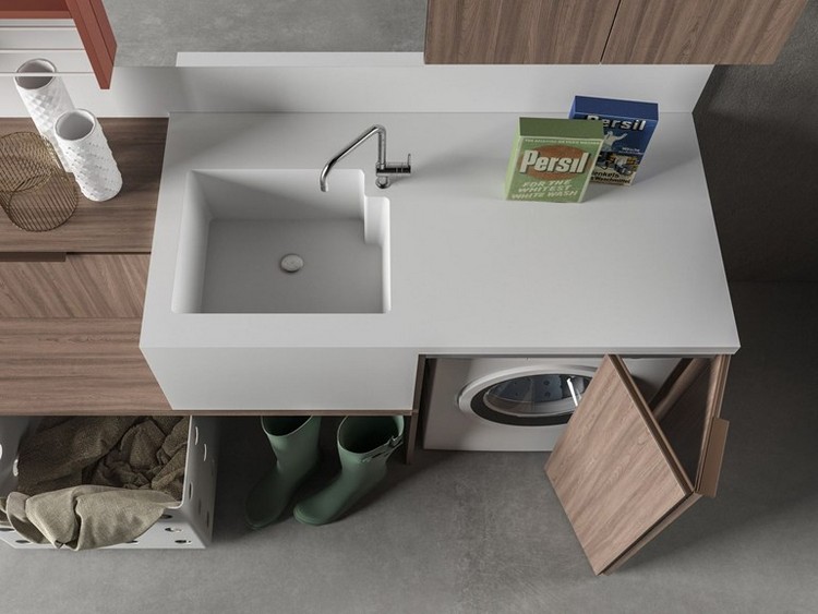 Vstavaný drez s moderným dizajnom Úžitková miestnosť-skrine-práčka-skriňa-umývadlo-prací prášok