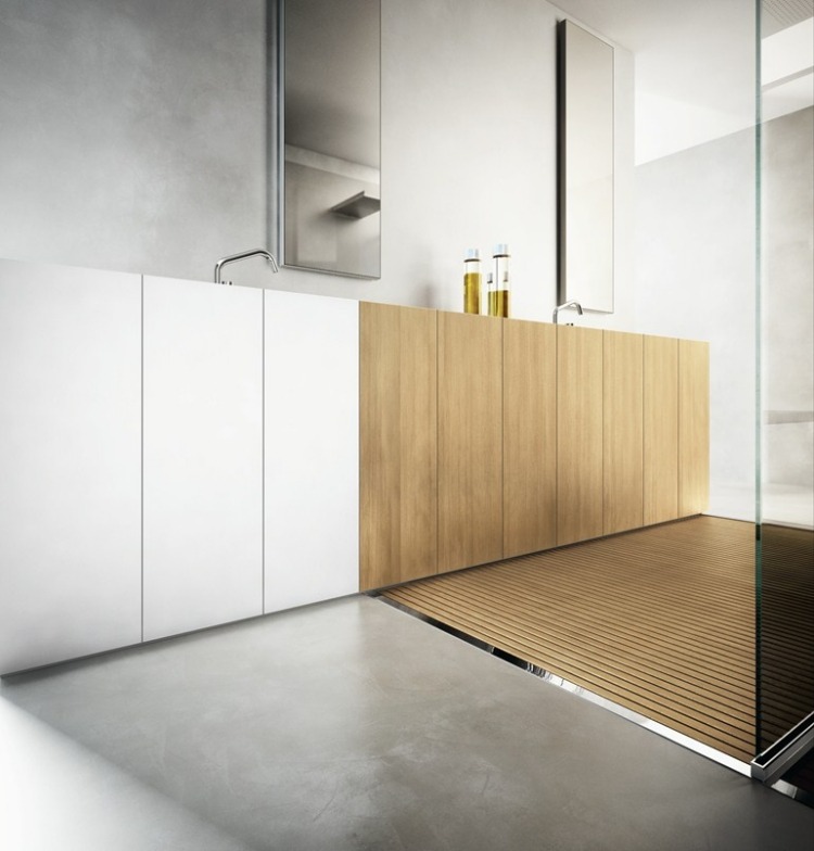 moderná zostava kúpeľňového nábytku zo svetlého dreva a Corianu moderná-drevo-kúpeľňa-nábytok-biela-svetlé-drevo-kombinácia