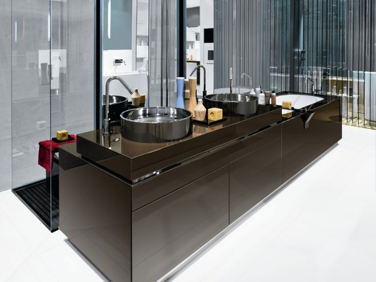 Vaňa kombinovaná s dvojitým umývadlom vaňa-dvojumývadlo-systém-okrúhle-umývadlo-tmavohnedá-vysoký-lesk