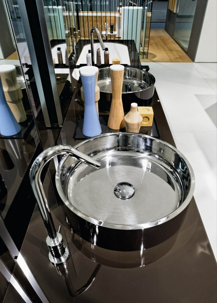 okrúhle kovové umývadlo na dosku dvojumývadlo-okrúhle-oceľové-umývadlo-vysoký-lesk-hnedé-umývadlo