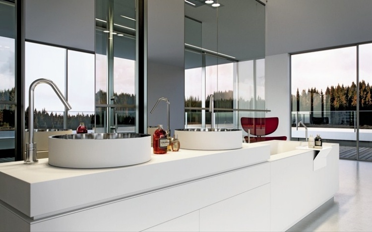 Dvojumývadlo s okrúhlym umývadlom na dosku v bielej farbe dvojumývadlo-biele-matné-okrúhle umývadlo-