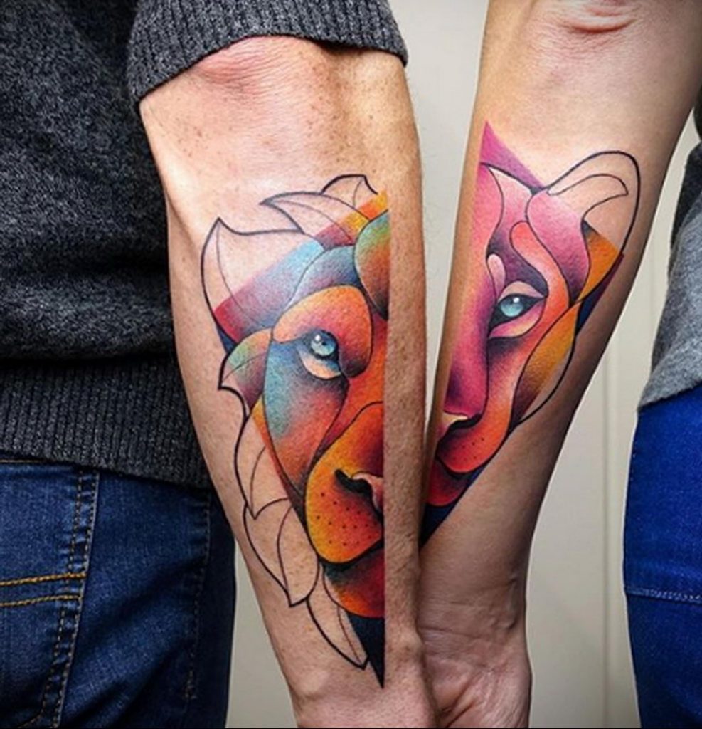 Tatuaż dla par z lwem i lwicą - zdjęcie