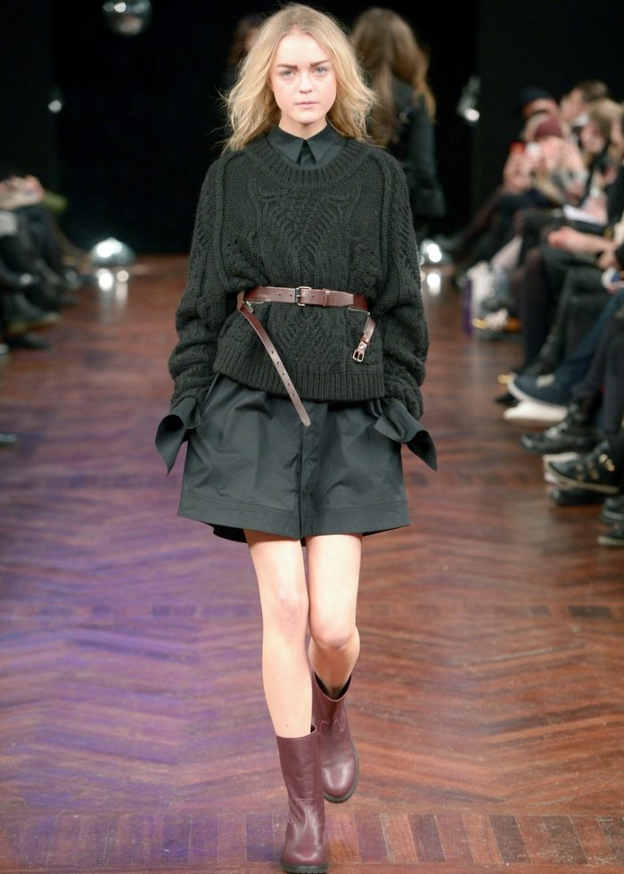 Jesenná móda 2015 sveter zelený kožený opasok v páse A.F Vandevorst