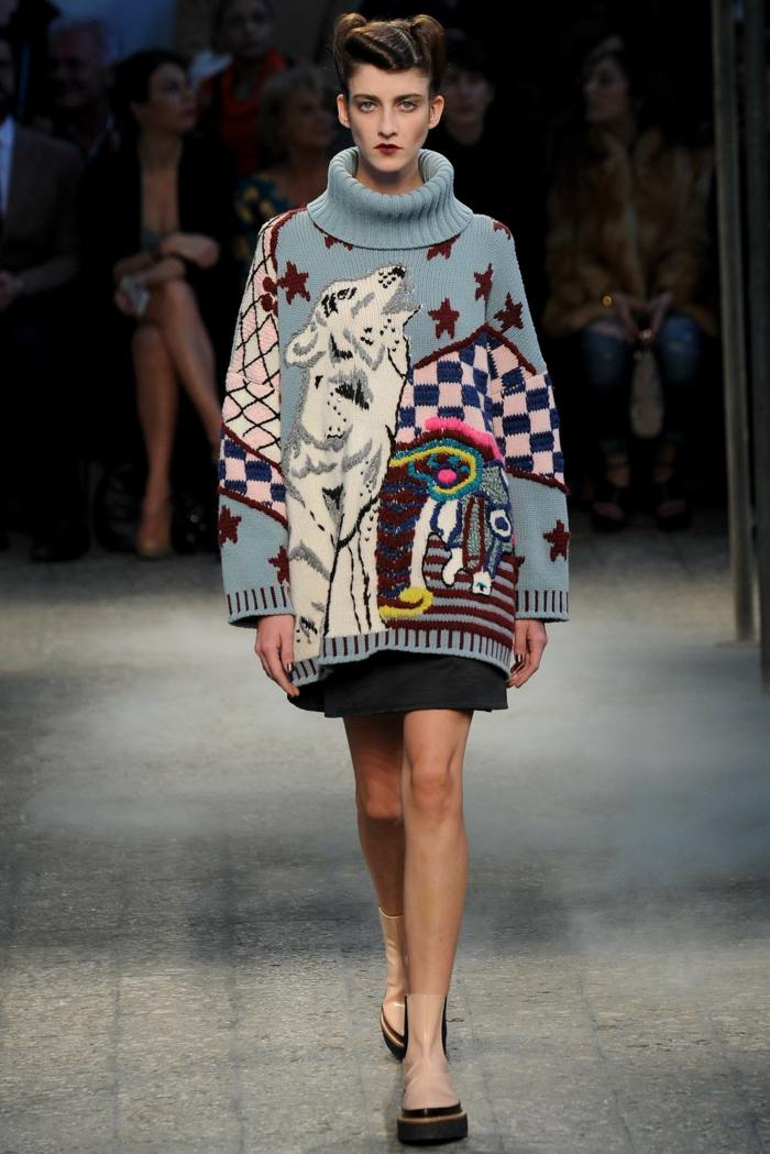 Jesenné zimné módne trendy dlhý sveter oversize Antonio Marras