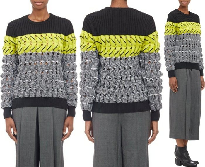 štýlový sveter dámske farby sivá čierna a žltá objem štýlový sveter dámsky zväzok Alexander Wang Bubble