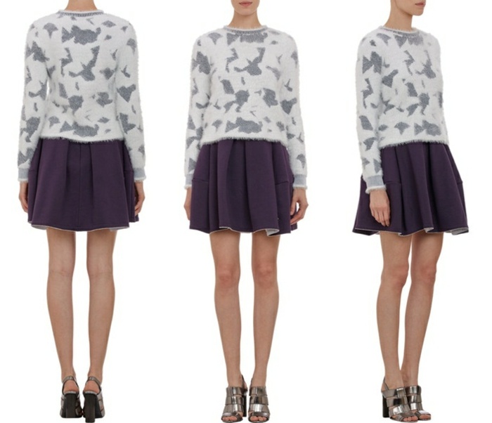 fialový sveter dámska krátka sukňa Kenzo