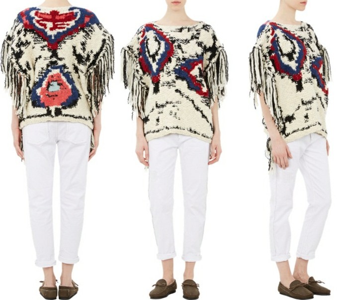 Svetrové pončo viacfarebné modro červené biele Svetrové pončo viacfarebné modro červené biele model Isabel Marant Shanon