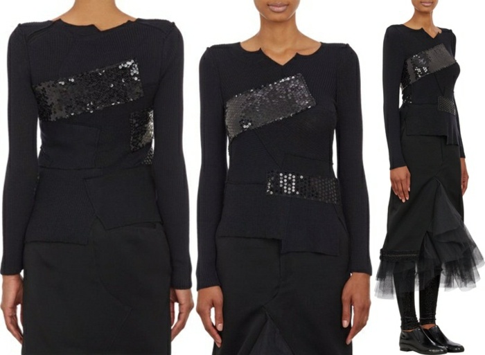 flitre čierneho svetra asymetrického strihu flitre čierneho svetra asymetrického strihu Junya Watanabe