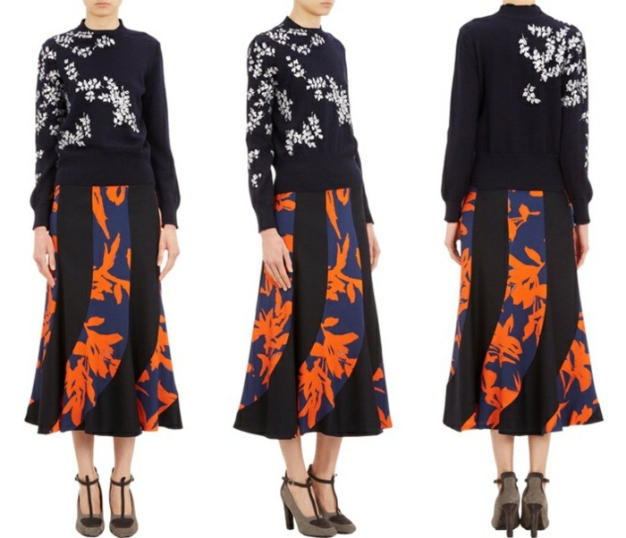 Ručne maľovaný bavlnený sveter s kvetinovým vzorom Bavlnený sveter s kvetinovým vzorom ručne maľovaný Driesom van Notenom