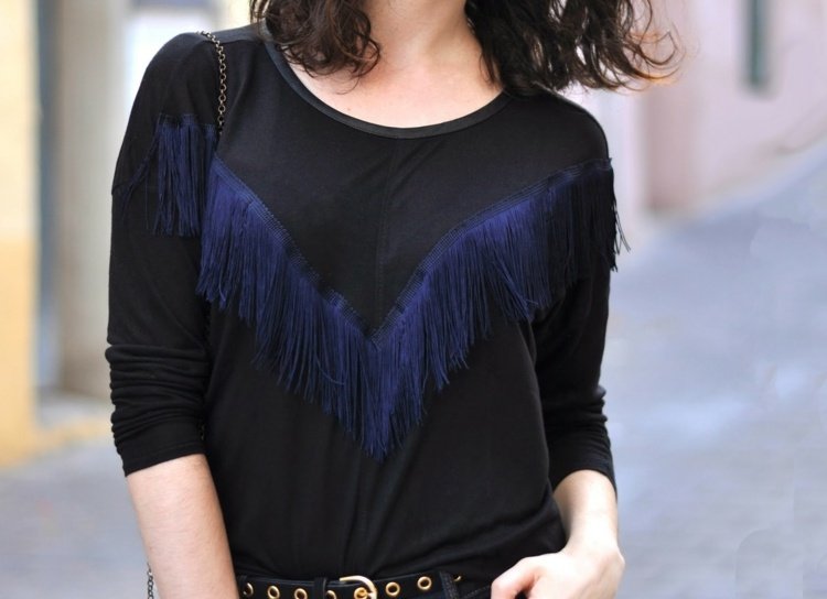 Sveter ozdobte strapcami v akcentovej farbe Svetrík-ozdobné-strapce-tyčinka vpredu