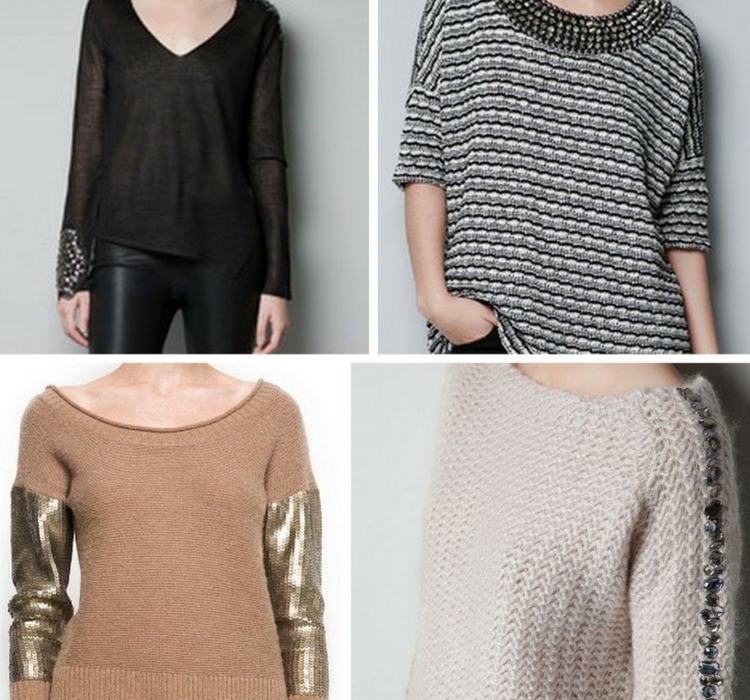 Sveter zdobený koženými detailmi - nápad remesla Kamienky-rukáv-dekorácia-nápady-krásne-moderné