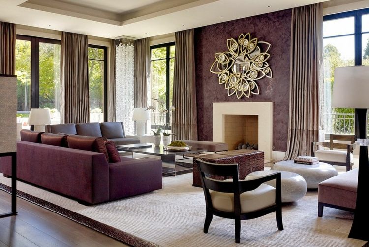 omietky steny purpurový nábytok nápad krb akcent stena benátsky