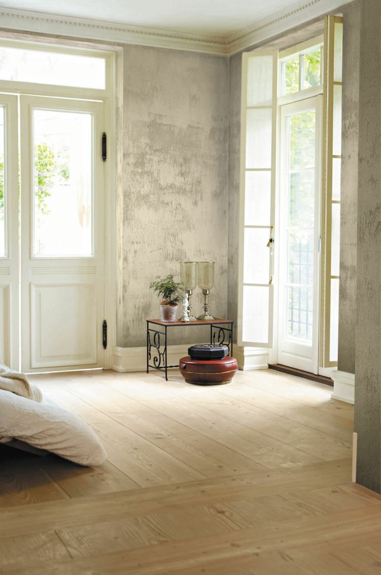 omietkové steny interiérový dizajn svetlo sivý ošarpaný šik