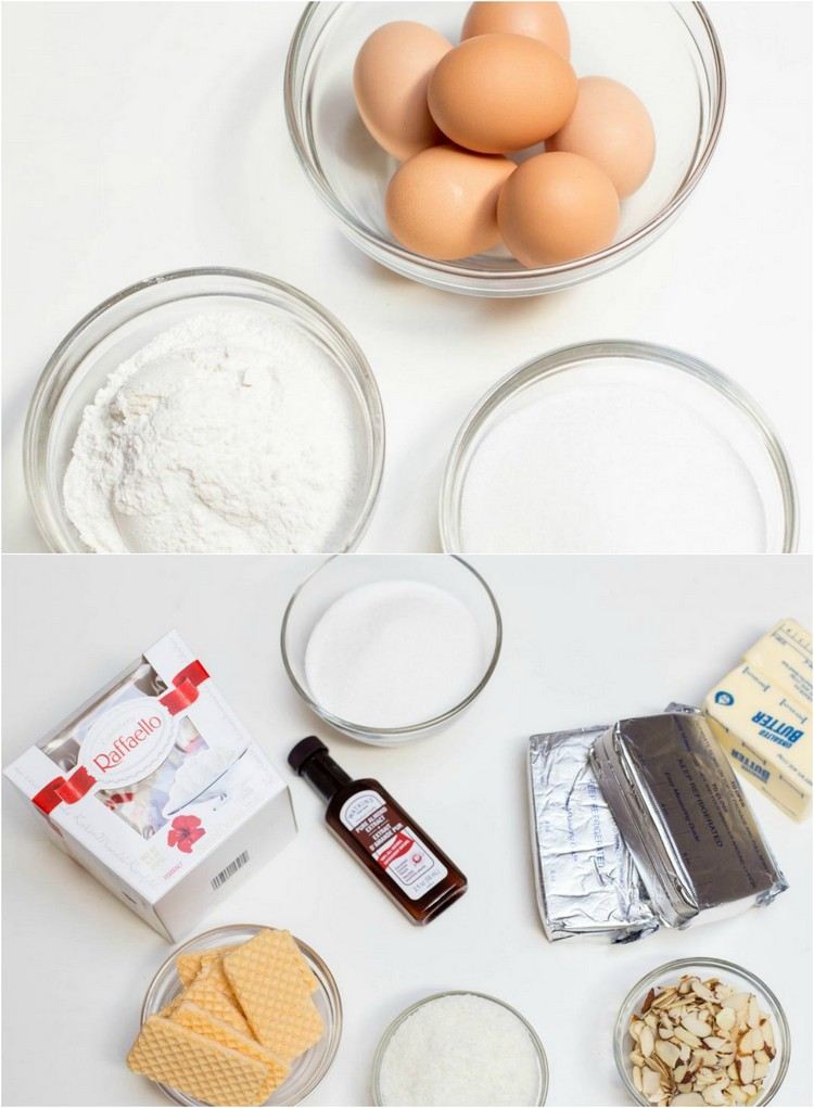 Ingrediencie potrebné pre koláč Raffaello Recept na koláč Raffaello-ingrediencie-príprava-bez-krému-maslového krému