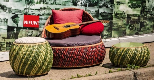 Polyratanové kreslo na stoličku záhradný nábytok zelená červená Kreslo zo stoličky z polyratanového záhradného nábytku