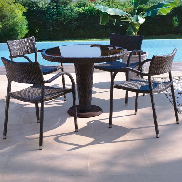 Ratanový nábytok terasa bazén bazén konferenčné stolíky sklenená doska Ratanový záhradný nábytok, konferenčný stolík, sklenená doska