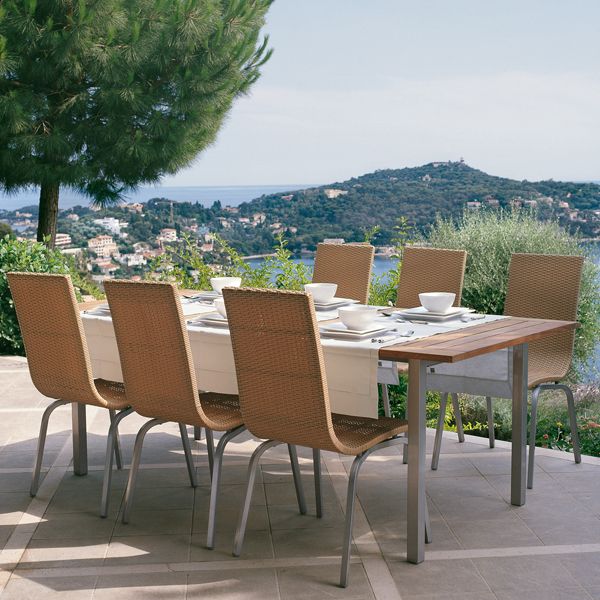 Ratanové ležadlá jedálenský kút terasa svetlá nehrdzavejúca oceľ Ratanové ležadlá jedálenský kút ľahký nerez