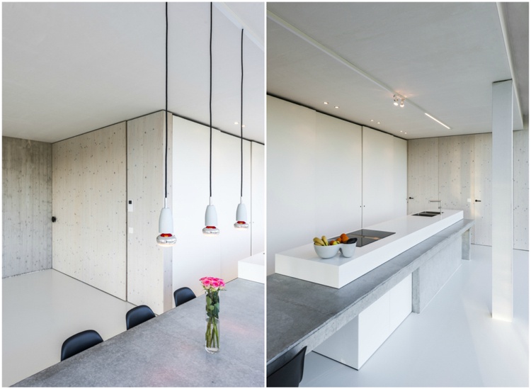 Kuchynský ostrovček betónový biely jedálenský stôl integrovaný