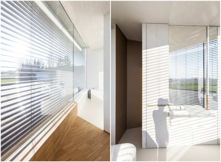 Kúpeľňové obrazové rolety zrkadlová stena biele umývadlo