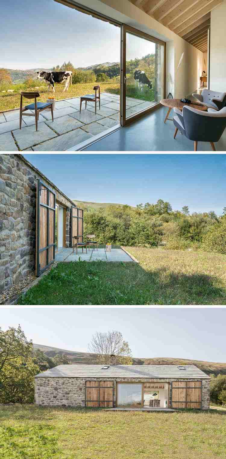 prázdninový dom fasáda z prírodného kameňa malá terasa výhľad na prírodu