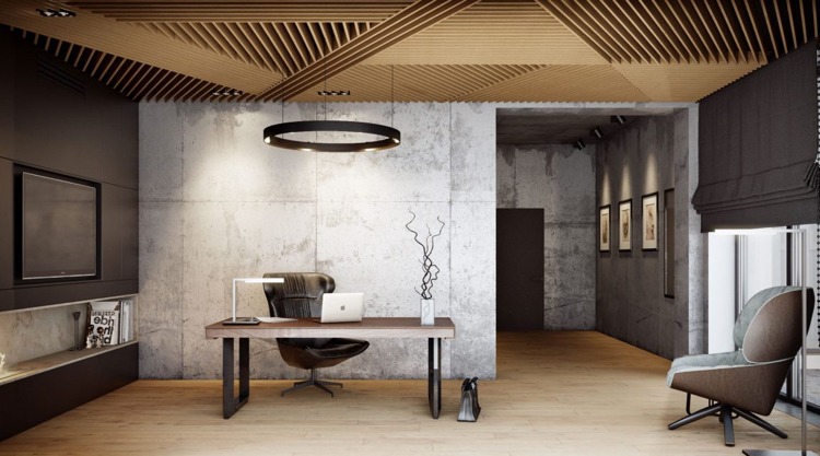 Podlahové a stropné panely s lamelovou štruktúrou bu% cc% 88ro-study-beton-wa% cc% 88nde-plank-floor-wood-strop-desk-desk-industrial