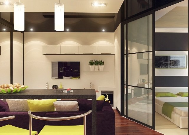 rozdeľovač izieb-spálňa-obývačka-posuvné-dvere-matné sklo