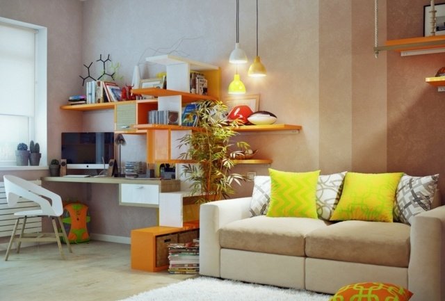 Policový systém do detskej izby oranžovo biely