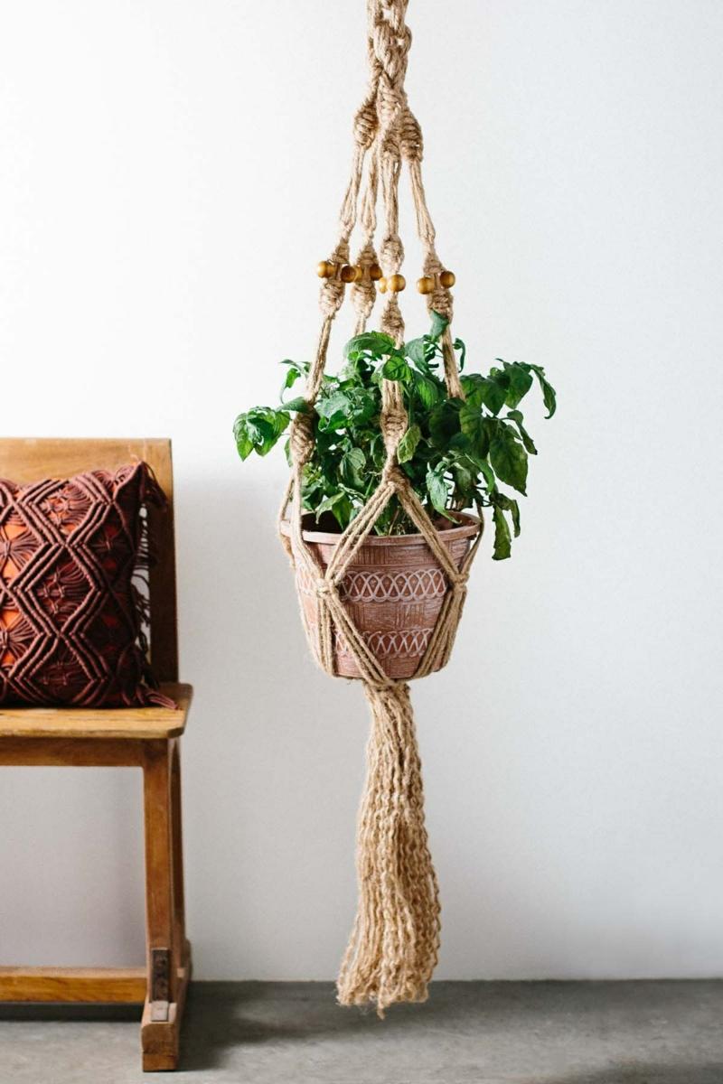 závesný kôš macrame béžová farba kvetináč lavica vinobranie