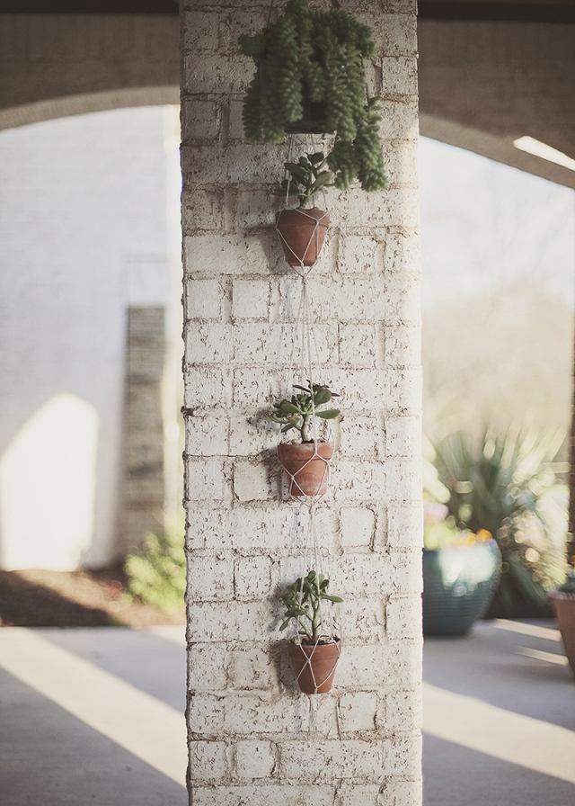 Macrame nápady na závesný kôš, dekorácie na stenu, nástenné hlinené hrnce