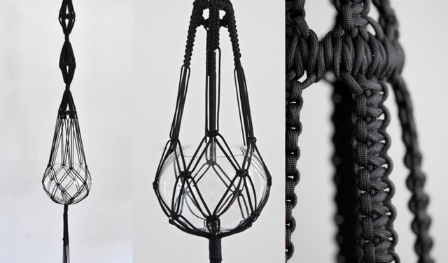 závesný košík macrame syntetické vlákna čierna