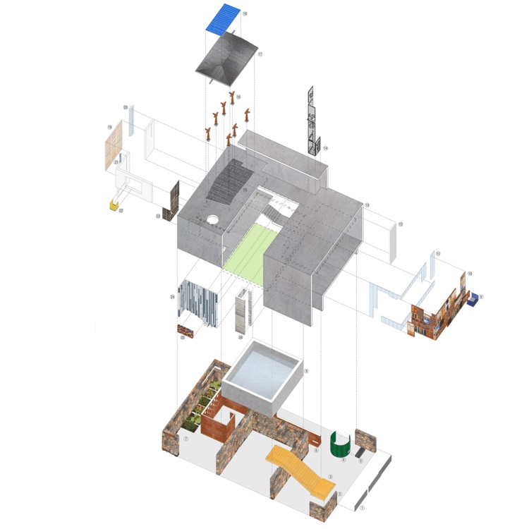 stavebný plán koláž dom s + ps architekti fasáda staré dvere a okná