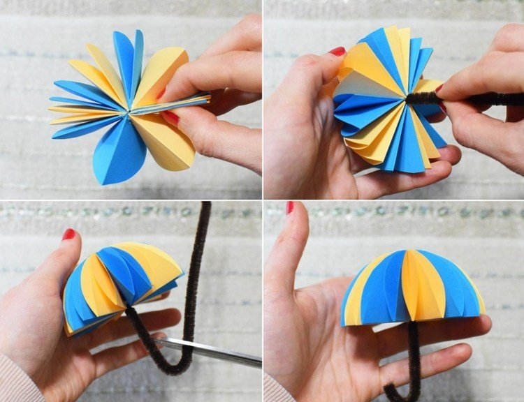 Vyrobte si pekný dáždnik v modrej a žltej alebo v iných farbách