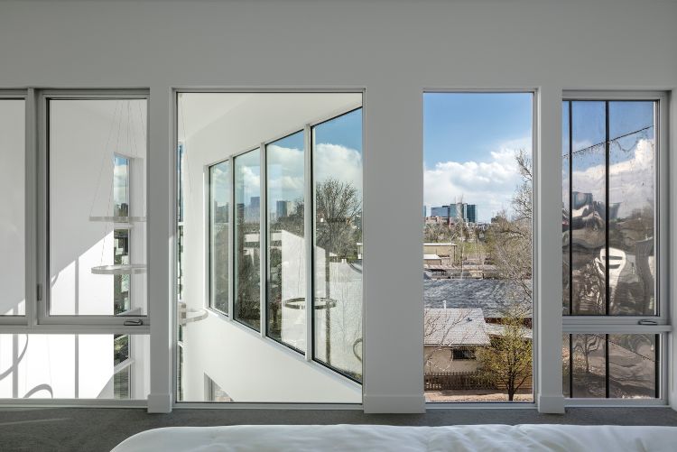 radový dom nová budova viacrodinný dom architektúra mestský rozvoj mimoriadny udržateľný dizajn okno súkromie obrazovka plechový pohľad panoráma mesta