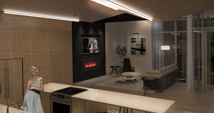 radový dom novostavba viacgeneračný dom architektúra mestský rozvoj mimoriadny trvalo udržateľný dizajn obývačka vybavená kuchyňa